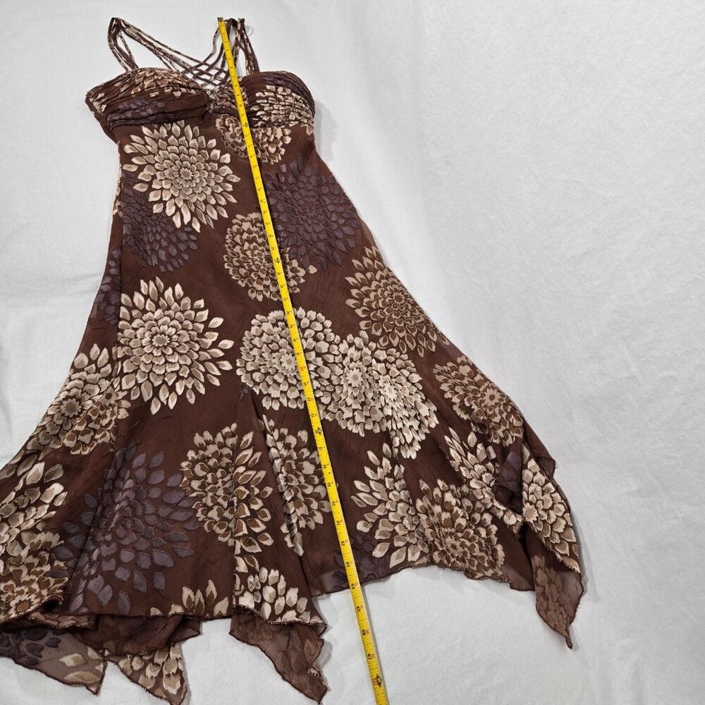 Vintage S.L.Fashions Y2K Steampunk Whimsigoth BROWN Babydoll Midi Dress Size 12. - Picture 15 of 17